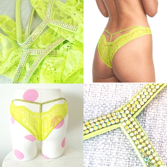 Victoria's Secret Very Sexy Shine Strap Neon Lace Brazilian Panty Rhinestone NWT - Picture 1 of 13